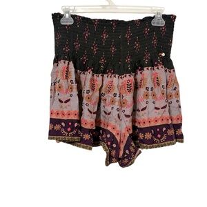 Natural Life Size L/XL Brown Pink Floral Flowy Shorts Smocked Waist Boho Hippie